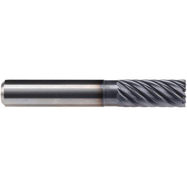 Emuge - 12mm Diam, 26mm LOC, 12 Flute Solid Carbide Roughing & Finishing End Mill - TiAlN Finish, 83mm OAL, 12mm Shank Diam, Cylindrical Shank, 40° Helix, Long Length - Apex Tool & Supply