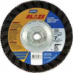 Norton - 120 Grit, 7" Disc Diam, 5/8-11 Center Hole, Type 27 Ceramic Alumina Flap Disc - 8,600 Max RPM, Polyester Backing, Arbor Attaching System, Coated - Apex Tool & Supply