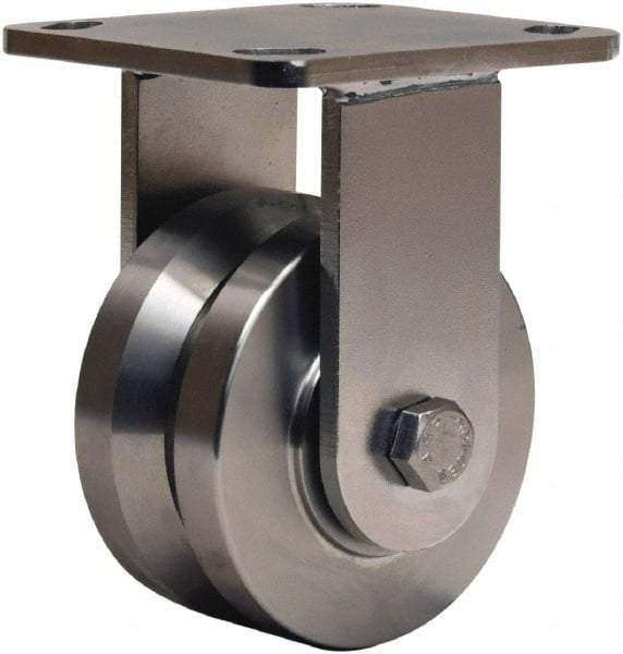 Hamilton - 4" Diam x 2" Wide, Stainless Steel Rigid Caster - 850 Lb Capacity, Top Plate Mount, 4" x 4-1/2" Plate, Delrin Bearing - Apex Tool & Supply