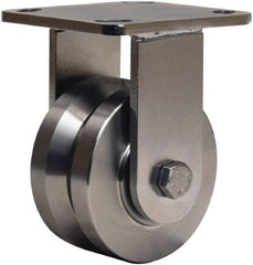 Hamilton - 4" Diam x 2" Wide, Stainless Steel Rigid Caster - 850 Lb Capacity, Top Plate Mount, 4" x 4-1/2" Plate, Delrin Bearing - Apex Tool & Supply