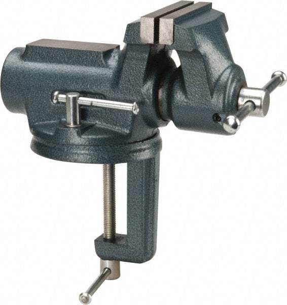 Wilton - 4" Jaw Width, 2-1/4" Opening Capacity, 2" Throat Depth, Steel Swivel Bench Vise - Clamp-On Base Attachment, 10" Long x 5.4" Wide x 10.1" High - Apex Tool & Supply