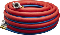 Parker - 3/4" ID 50' Long Jackhammer Hose - Universal Style Coupling (Air Hose)/Male NPT (Water Hose) Ends, 300 Working psi, -40 to 212°F, 3/4 x 3/8" Fitting, Red & Blue - Apex Tool & Supply