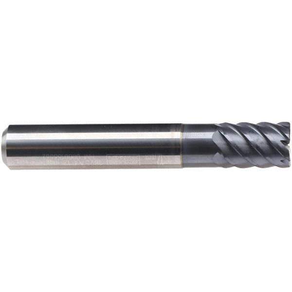 Emuge - 16mm Diam, 22mm LOC, 8 Flute Solid Carbide Roughing & Finishing End Mill - TiAlN Finish, 82mm OAL, 16mm Shank Diam, Cylindrical Shank, 50° Helix, Stub Length - Apex Tool & Supply