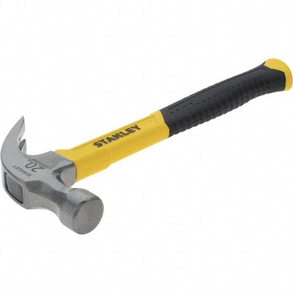Stanley - 20 oz Head, Straight Rip Claw Hammer - 12.8" OAL, Steel Head, 1.18" Face Diam, Smooth Face, Fiberglass Handle with Grip - Apex Tool & Supply
