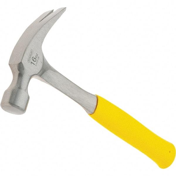 Stanley - 16 oz Head, Curved Claw Hammer - 12.8" OAL, Steel Head, 1.1" Face Diam, Smooth Face, Steel Handle with Grip - Apex Tool & Supply