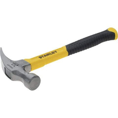 Stanley - 20 oz Head, Curved Claw Hammer - 12.83" OAL, Steel Head, 1.18" Face Diam, Smooth Face, Fiberglass Handle with Grip - Apex Tool & Supply