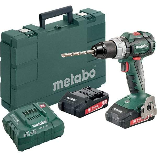 Metabo - 18 Volt 1/16 to 1/2" Keyless Chuck Cordless Hammer Drill - 31950 BPM, 600 to 2,100 RPM, Reversible, Pistol Grip Handle - Apex Tool & Supply