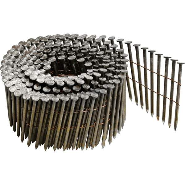 DeWALT - 11 Gauge 2.38" Long Roofing Nails for Power Nailers - Steel, Bright Finish, Smooth Shank, Coil Collation, Round Head, Blunt Diamond Point - Apex Tool & Supply
