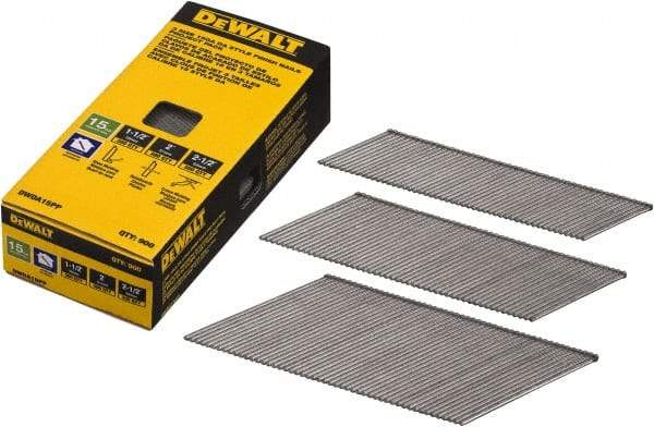 DeWALT - 15 Gauge 2-1/2" Long Finishing Nails for Power Nailers - Steel, Bright Finish, Smooth Shank, Angled Stick Collation, Round Head, Chisel Point - Apex Tool & Supply