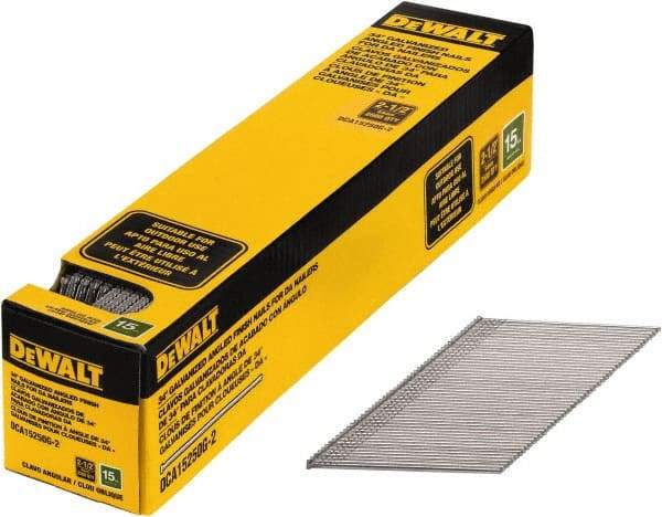 DeWALT - 15 Gauge 2-1/2" Long Finishing Nails for Power Nailers - Steel, Galvanized Finish, Smooth Shank, Angled Stick Collation, Round Head, Chisel Point - Apex Tool & Supply