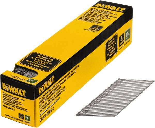 DeWALT - 15 Gauge 2" Long Finishing Nails for Power Nailers - Steel, Galvanized Finish, Smooth Shank, Angled Stick Collation, Round Head, Chisel Point - Apex Tool & Supply