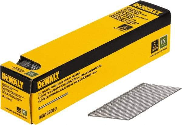 DeWALT - 15 Gauge 2" Long Finishing Nails for Power Nailers - Steel, Bright Finish, Smooth Shank, Angled Stick Collation, Round Head, Chisel Point - Apex Tool & Supply