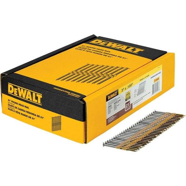 DeWALT - 11 Gauge 3" Long Framing Nails for Power Nailers - Steel, Galvanized Finish, Ring Shank, Angled Stick Collation, Round Head - Apex Tool & Supply