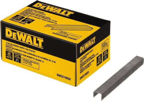 DeWALT - 3/8" Long x 0.0438" Wide, 19 Gauge Crowned Construction Staple - Steel, Galvanized Finish - Apex Tool & Supply