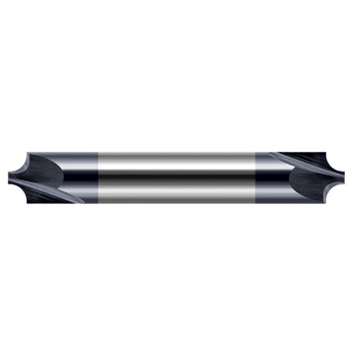 Corner Rounding End Mills - 0.0140″ Radius × 0.0460″ Pilot Diameter Carbide 5° Flare Corner Rounding End Mill DE, 2 Flutes, AlTiN Coated - Exact Industrial Supply