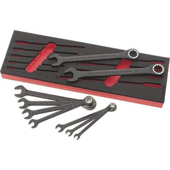 Proto - 9 Piece, 1/4" to 3/4", Spline Combination Wrench Set - Inch Measurement Standard, Black/Chrome Finish, Comes in Roll Pouch - Apex Tool & Supply