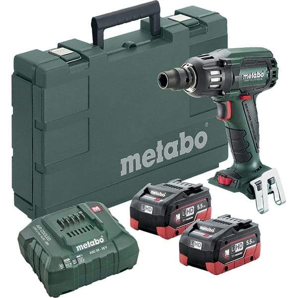 Metabo - 1/2" Drive 18 Volt Pistol Grip Cordless Impact Wrench & Ratchet - 2,150 RPM, 0 to 4,250 BPM, 295 Ft/Lb Torque, 2 Lithium-Ion Batteries Included - Apex Tool & Supply