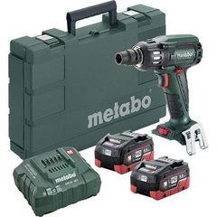 Metabo - 1/2" Drive 18 Volt Pistol Grip Cordless Impact Wrench & Ratchet - 2,150 RPM, 0 to 4,250 BPM, 295 Ft/Lb Torque, 2 Lithium-Ion Batteries Included - Apex Tool & Supply