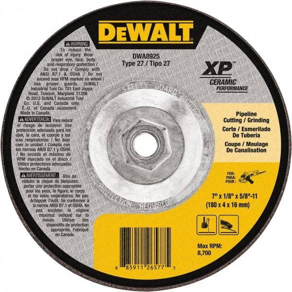 DeWALT - 24 Grit, 7" Wheel Diam, Type 27 Depressed Center Wheel - Coarse/Medium Grade, Ceramic, N Hardness, 8,700 Max RPM - Apex Tool & Supply