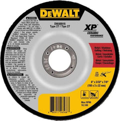 DeWALT - 24 Grit, 6" Wheel Diam, 7/8" Arbor Hole, Type 27 Depressed Center Wheel - Coarse/Medium Grade, Ceramic, N Hardness, 10,100 Max RPM - Apex Tool & Supply
