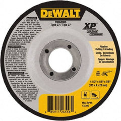 DeWALT - 24 Grit, 4-1/2" Wheel Diam, 7/8" Arbor Hole, Type 27 Depressed Center Wheel - Coarse/Medium Grade, Ceramic, N Hardness, 13,300 Max RPM - Apex Tool & Supply