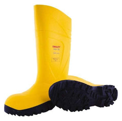 Tingley - Unisex Size 5 Medium Width Steel Knee Boot - Yellow, Navy, Polyurethane Upper, Polyurethane Outsole, 15" High, Pull-On - Apex Tool & Supply