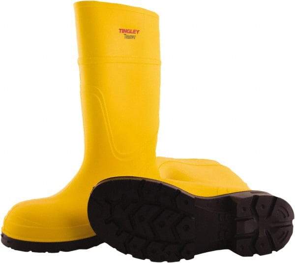 Tingley - Unisex Size 13 Medium Width Steel Knee Boot - Yellow, Navy, Polyurethane Upper, Polyurethane Outsole, 15" High, Pull-On - Apex Tool & Supply