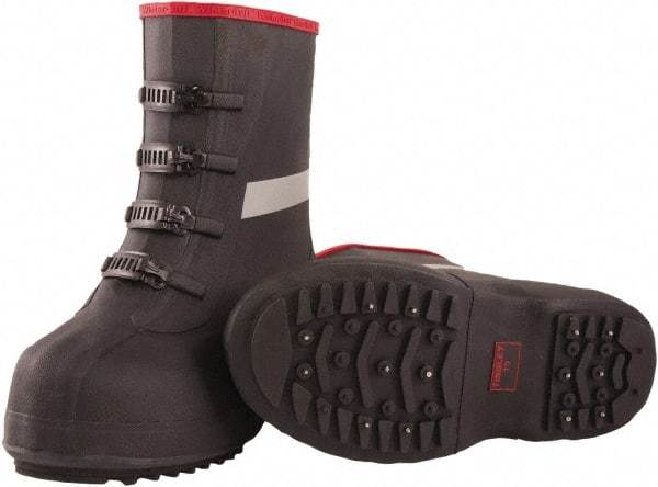 Tingley - Men's 12 Traction Overboots - 12" High, Plain Toe, Cleated & Studded Sole, Rubber Upper, Black, 100% Liquid Proof, 4 Buckle - Apex Tool & Supply