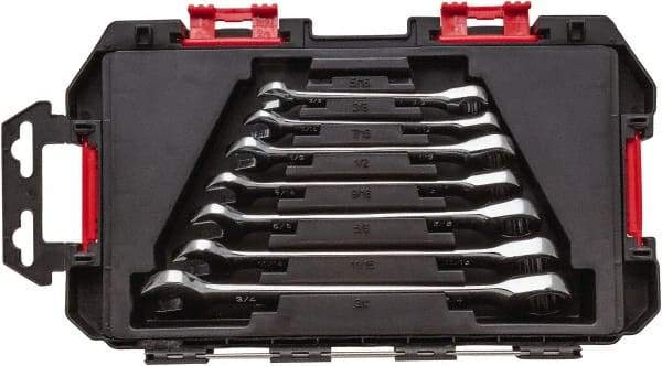 Blackhawk by Proto - 7 Piece, 3/8" to 3/4", Ratcheting Combination Wrench Set - Inch Measurement Standard, Chrome Finish, Comes in Case - Apex Tool & Supply
