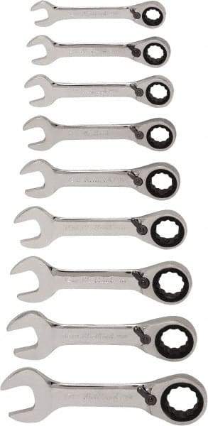 Blackhawk by Proto - 13 Piece, 6mm to 19mm, Stubby Ratcheting Combination Wrench Set - Metric Measurement Standard, Chrome Finish, Canvas Roll - Apex Tool & Supply