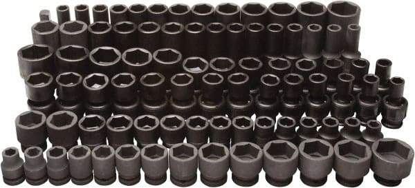 Blackhawk by Proto - 86 Piece 3/8" & 1/2" Drive Deep Well Impact Socket Set - 6 Points, 5/16" to 1" (7mm to 22mm) Range, Inch/Metric Measurement Standard - Apex Tool & Supply