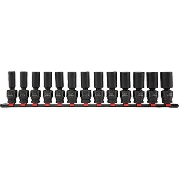 Blackhawk by Proto - 13 Piece 1/2" Drive Deep Well Impact Socket Set - 6 Points, 12mm to 24mm Range, Metric Measurement Standard - Apex Tool & Supply