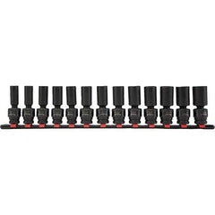 Blackhawk by Proto - 13 Piece 1/2" Drive Deep Well Impact Socket Set - 6 Points, 12mm to 24mm Range, Metric Measurement Standard - Apex Tool & Supply