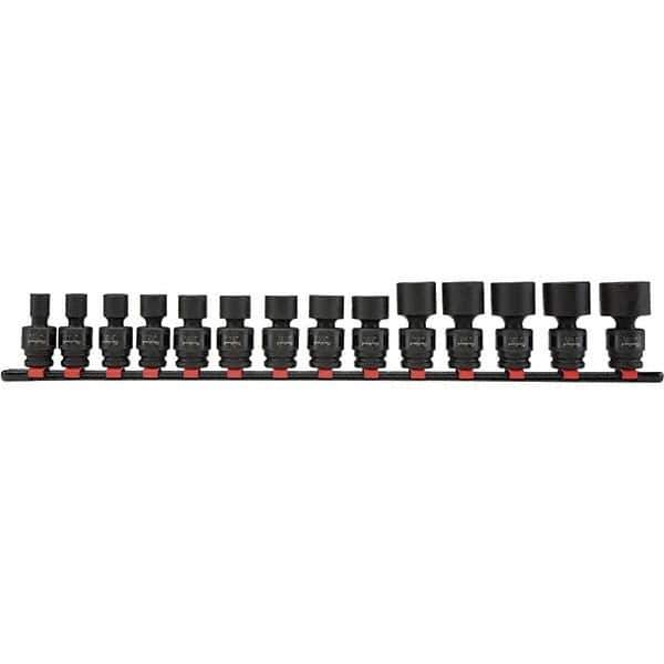 Blackhawk by Proto - 14 Piece 1/2" Drive Impact Socket Set - 6 Points, 7/16" to 1-1/4" Range, Inch Measurement Standard - Apex Tool & Supply