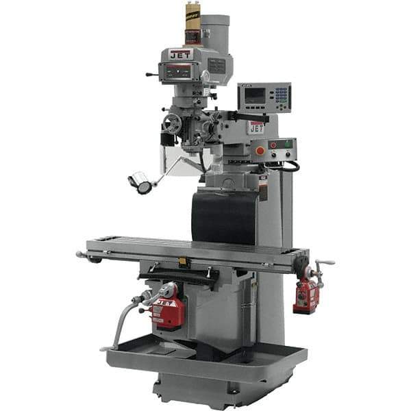 Jet - 54" Table Width x 12" Table Length, Variable Speed Pulley Control, 3 Phase Knee Milling Machine - R8 Spindle Taper, 5 hp - Apex Tool & Supply