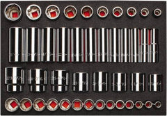 Proto - 65 Piece 1/2" Drive Chrome Finish Deep Well Socket Set - 8, 12 Points, 3/8" to 1-1/2" Range, Inch Measurement Standard - Apex Tool & Supply