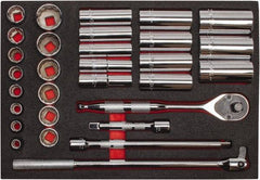 Proto - 30 Piece 1/2" Drive Chrome Finish Deep Well Socket Set - 12 Points, 3/8" to 1-1/4" Range, Inch Measurement Standard - Apex Tool & Supply