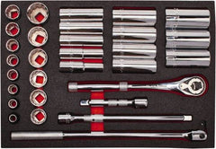 Proto - 30 Piece 1/2" Drive Chrome Finish Deep Well Socket Set - 12 Points, 3/8" to 1-1/4" Range, Inch Measurement Standard - Apex Tool & Supply