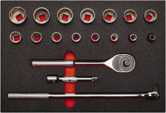 Proto - 18 Piece 1/2" Drive Chrome Finish Socket Set - 6 Points, 3/8" to 1-1/4" Range, Inch Measurement Standard - Apex Tool & Supply