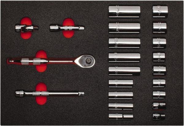 Proto - 22 Piece 3/8" Drive Chrome Finish Deep Well Socket Set - 12 Points, 3/8" to 7/8" Range, Inch Measurement Standard - Apex Tool & Supply