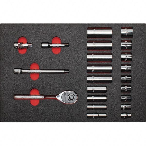 Proto - 22 Piece 3/8" Drive Chrome Finish Deep Well Socket Set - 12 Points, 3/8" to 7/8" Range, Inch Measurement Standard - Apex Tool & Supply