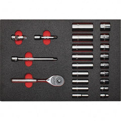 Proto - 22 Piece 3/8" Drive Chrome Finish Deep Well Socket Set - 12 Points, 3/8" to 7/8" Range, Inch Measurement Standard - Apex Tool & Supply