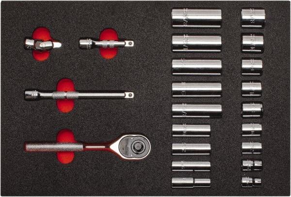 Proto - 22 Piece 3/8" Drive Chrome Finish Deep Well Socket Set - 6 Points, 3/8" to 7/8" Range, Inch Measurement Standard - Apex Tool & Supply