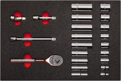 Proto - 22 Piece 3/8" Drive Chrome Finish Deep Well Socket Set - 6 Points, 3/8" to 7/8" Range, Inch Measurement Standard - Apex Tool & Supply