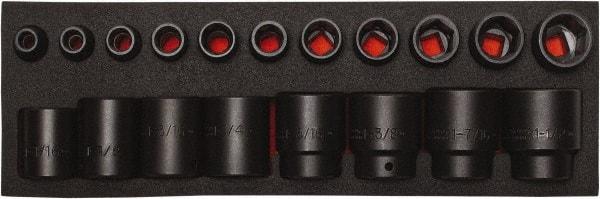 Proto - 19 Piece 1/2" Drive Black Finish Impact Socket Set - 6 Points, 3/8" to 1-1/2" Range, Inch Measurement Standard - Apex Tool & Supply