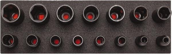 Proto - 15 Piece 1/2" Drive Black Finish Deep Well Socket Set - 6 Points, 3/8" to 1-1/4" Range, Inch Measurement Standard - Apex Tool & Supply