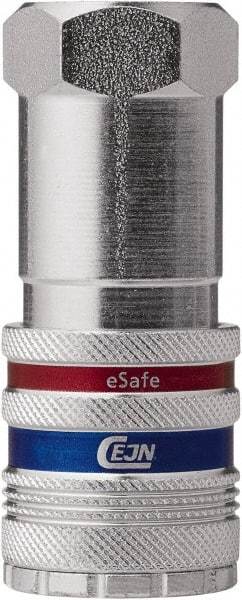 CEJN - 3/8 Female NPT Industrial Pneumatic Hose Safety Coupler - Steel/Brass, 1/2" Body Diam - Apex Tool & Supply