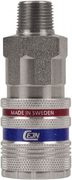 CEJN - Male NPT Industrial Pneumatic Hose Safety Coupler - Steel/Brass, 1/2" Body Diam, 3/8" Hose ID - Apex Tool & Supply
