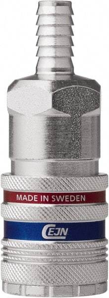 CEJN - Hose Barb Industrial Pneumatic Hose Safety Coupler - Steel/Brass, 1/2" Body Diam, 3/8" Hose ID - Apex Tool & Supply