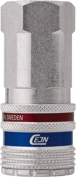 CEJN - 3/8 Female NPT European High Flow Pneumatic Hose Safety Coupler - Steel/Brass, 3/8" Body Diam - Apex Tool & Supply